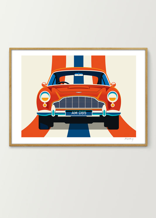 Red Vintage Sports Car with Stripes