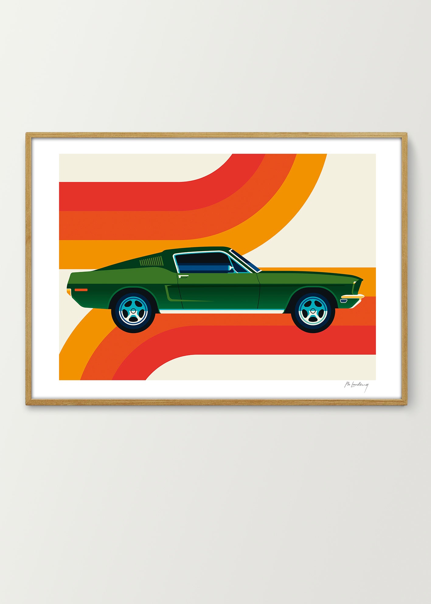 Green Vintage Sports Car with Stripes