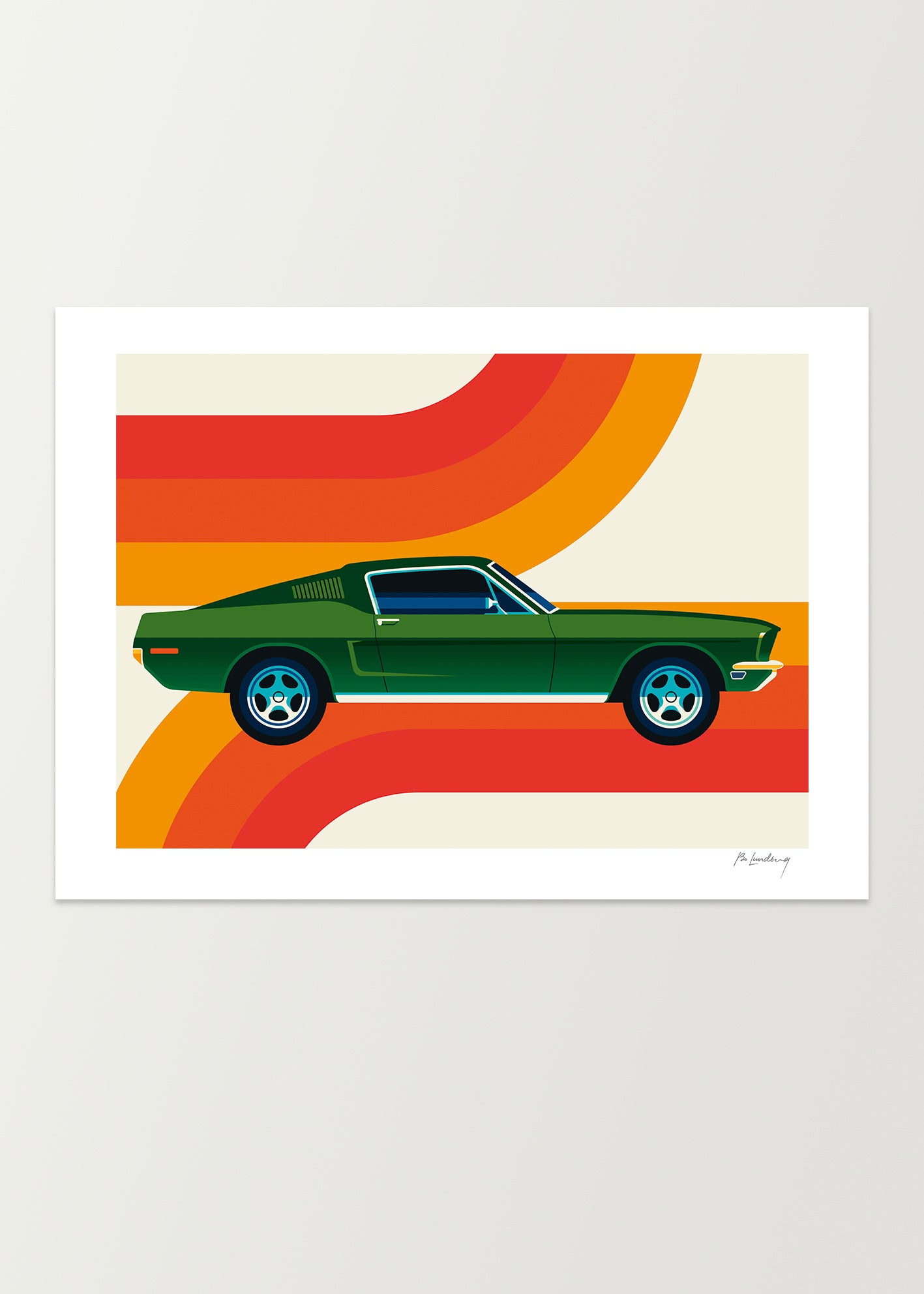 Green Vintage Sports Car with Stripes