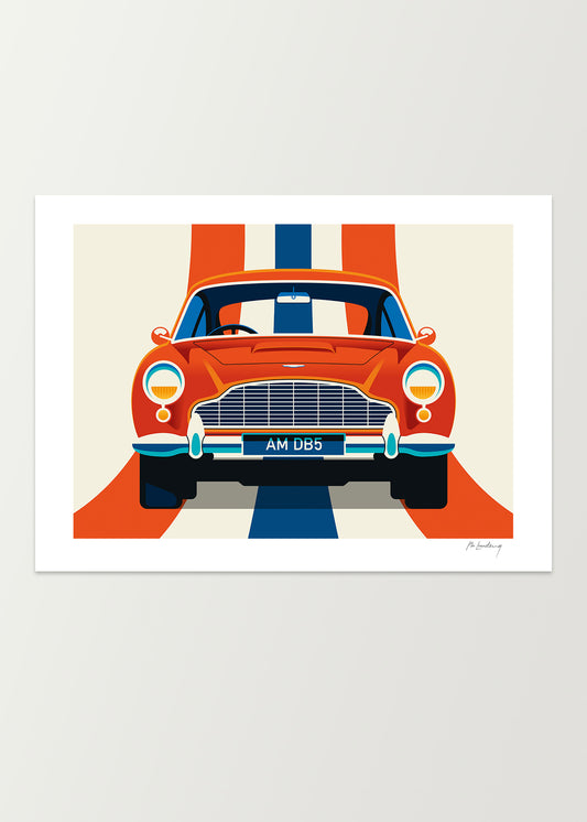 Red Vintage Sports Car with Stripes